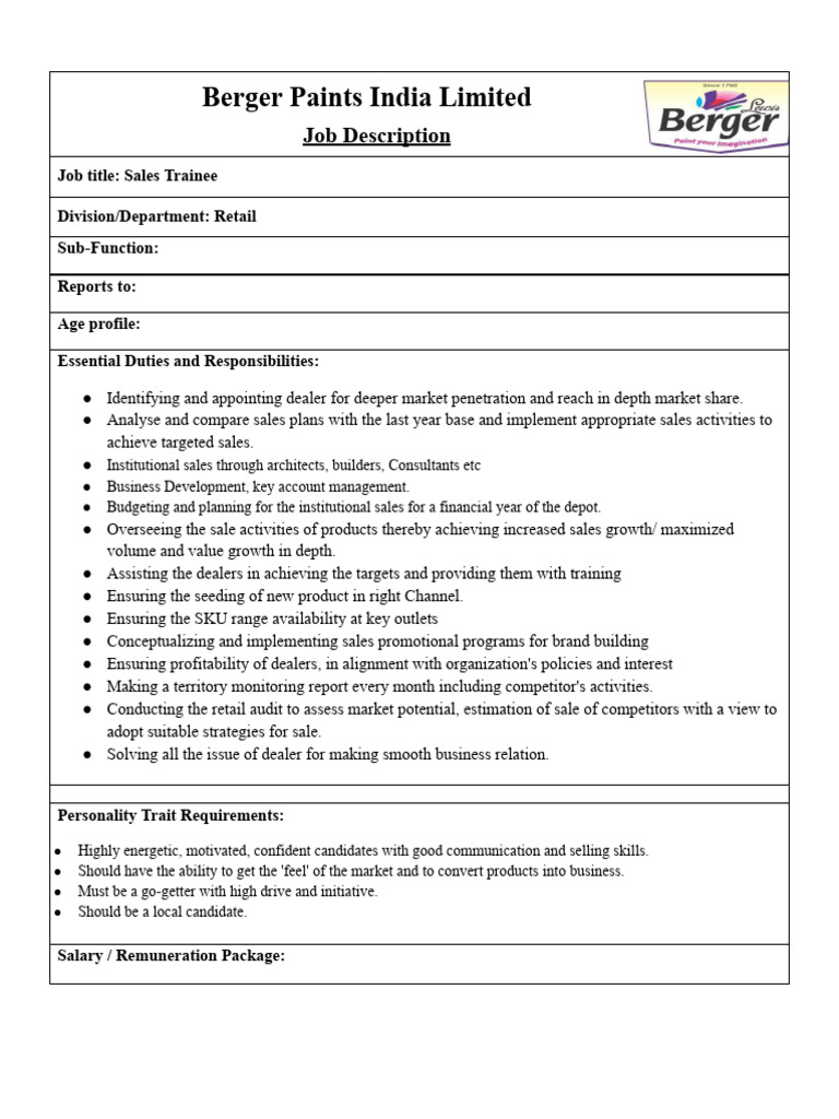 JD - Sales Officer - Retail - Sales (Intern) | PDF