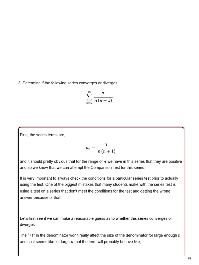Comparison Test Practice Problems | PDF | Mathematics | Mathematical ...