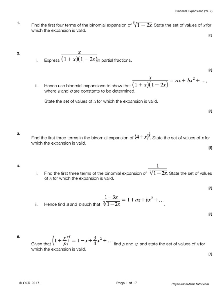 Binomial Expansions (Yr. 2) | PDF | Mathematics | Algebra