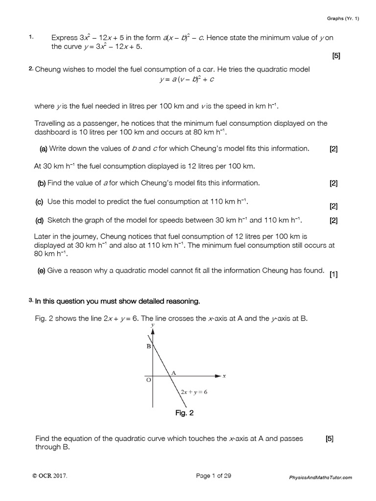 Quadratic Functions and Graph Analysis | PDF | Equations | Quadratic ...
