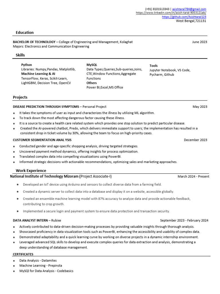 Asish Taral: Data Analyst Profile | PDF | Machine Learning | Data Analysis