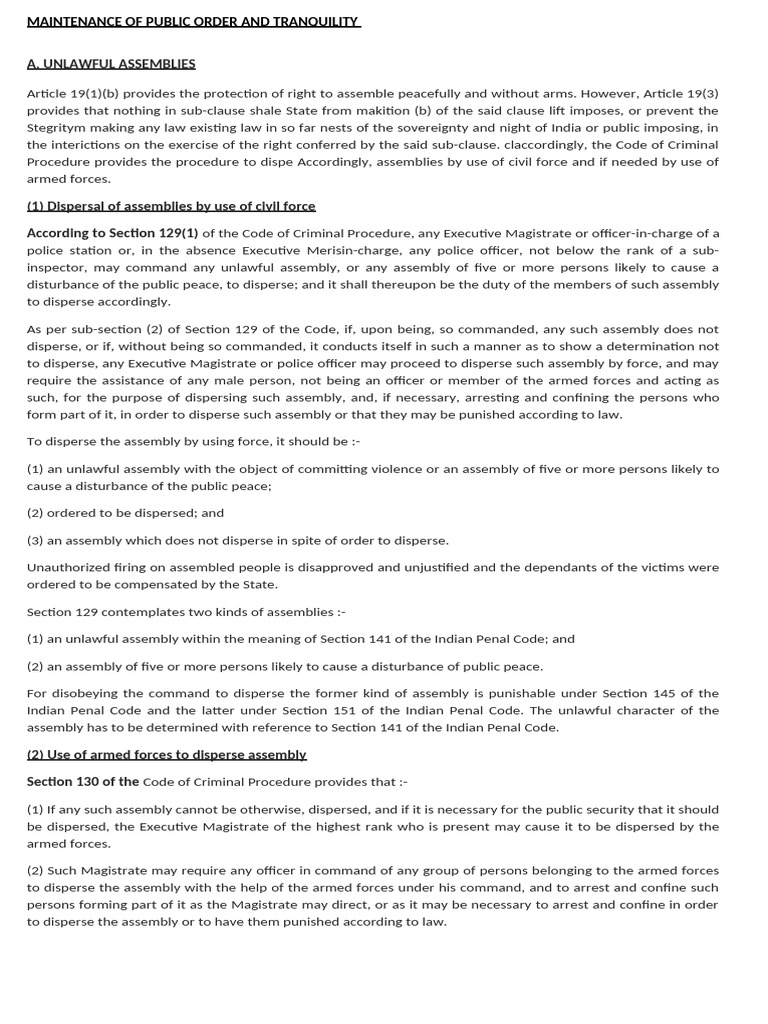Dispersal of Unlawful Assemblies in India | PDF | Arrest | Justice