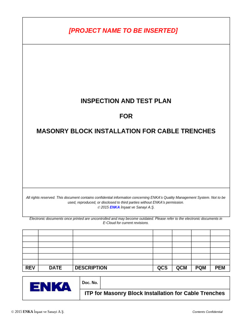 ITP for Masonry Block Cable Trenches | PDF | Building Materials ...