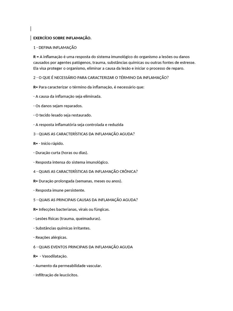 EXERCiCIO SOBRE INFLAMAc O | PDF | Inflamação | Sistema imunológico