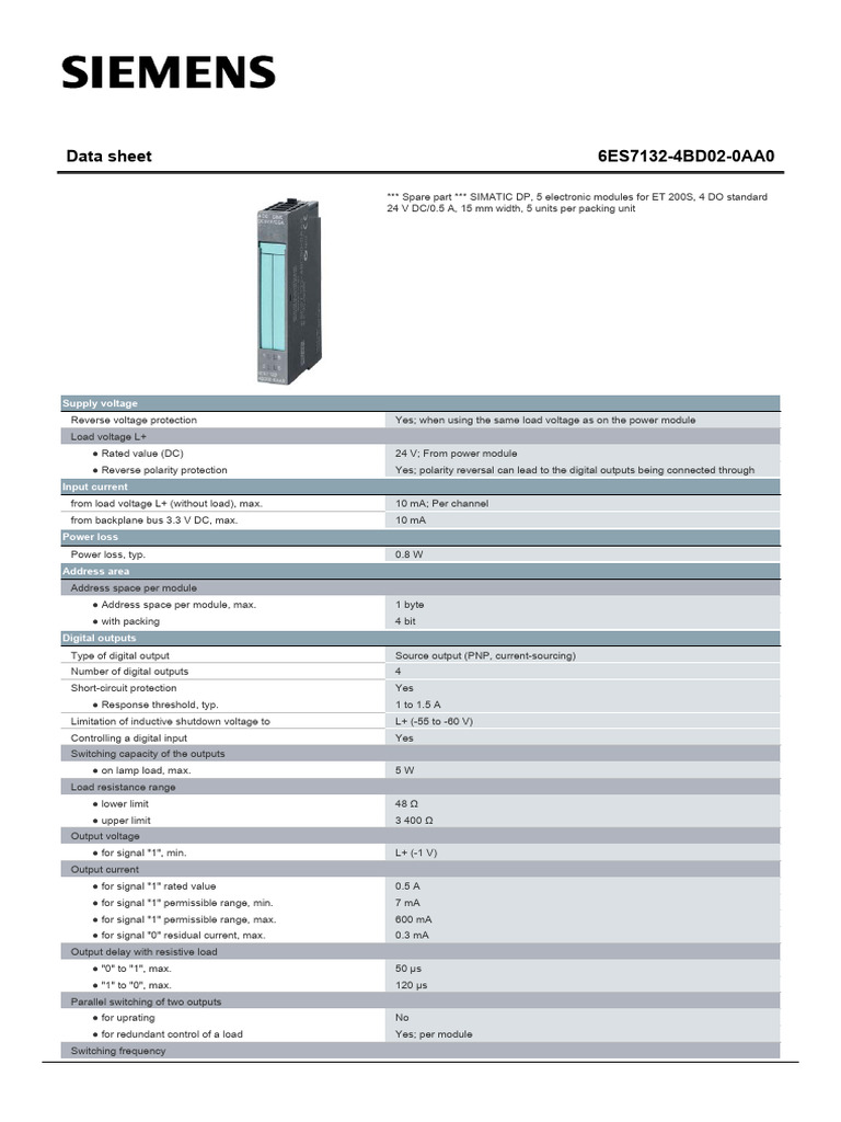 6ES71324BD020AA0 Datasheet en | PDF | Electrical Engineering | Electricity