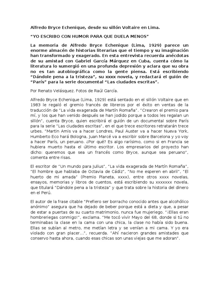 Alfredo Bryce Echenique Entrevista PDF Fidel Castro Gabriel