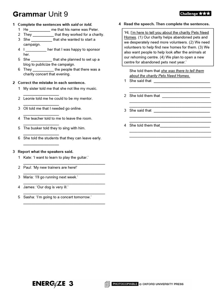 Grammar and Vocabulary Exercises Unit 9 | PDF