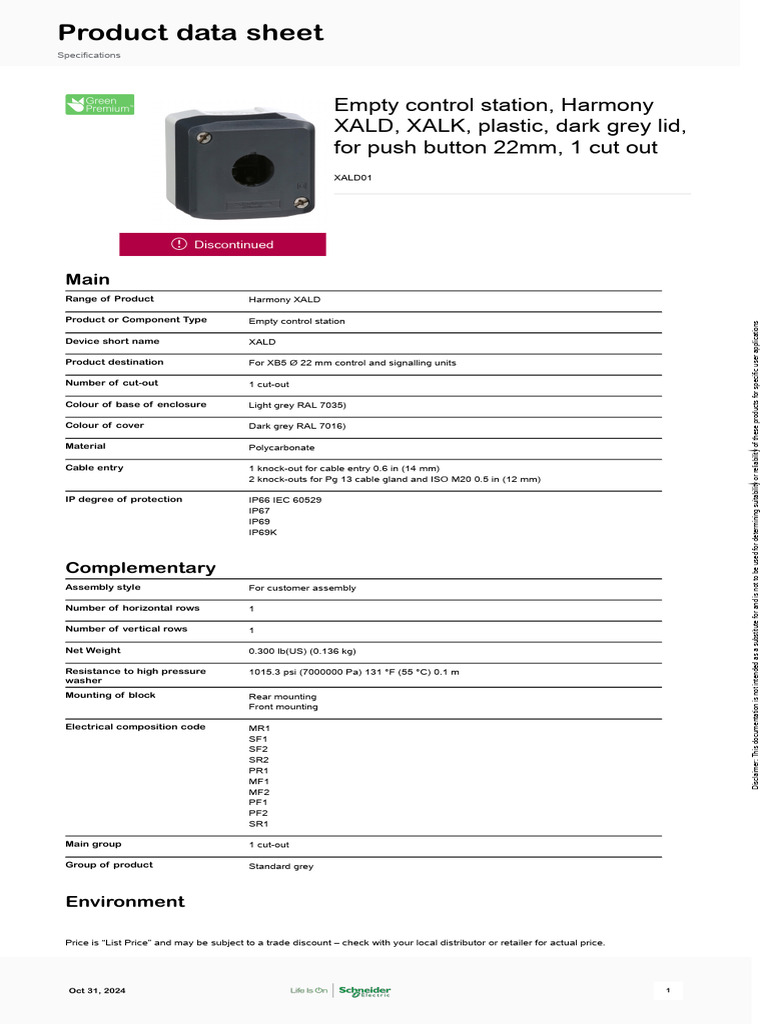 Schneider Electric Harmony XAL-K drukknopkast vuistslagknop 40mm - geel ( XALK178