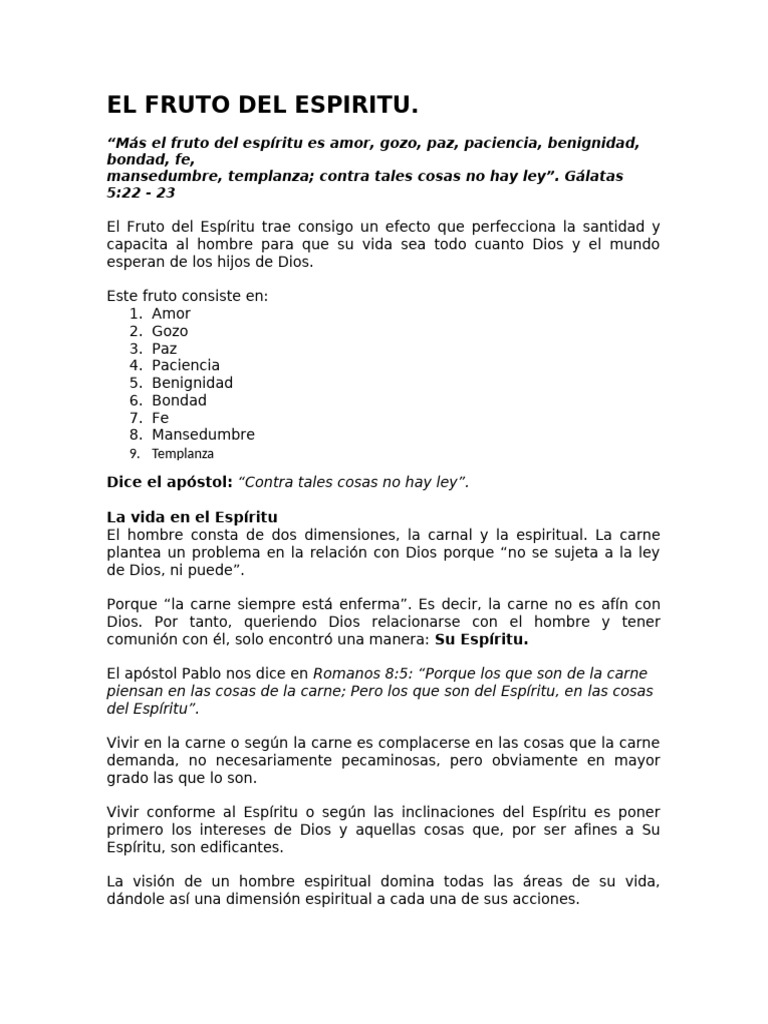 EL FRUTO DEL ESPIRITU | PDF | Fruto Del Espiritu Santo | espíritu Santo