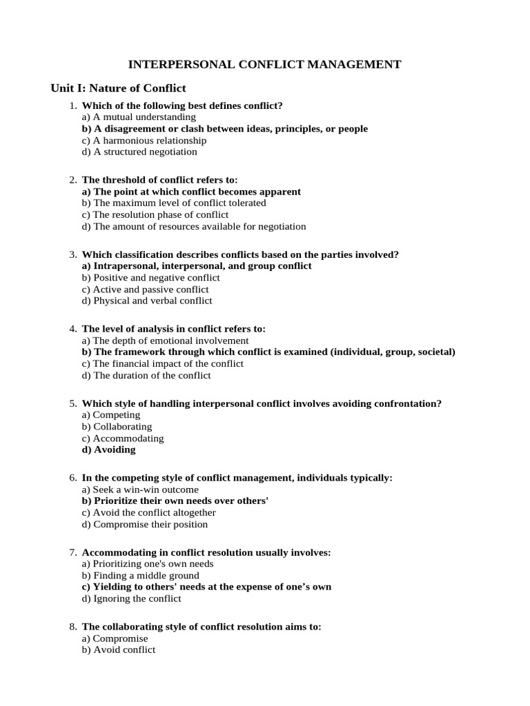 MCQ Introduction To Conflict Management | PDF | Conflict (Process ...