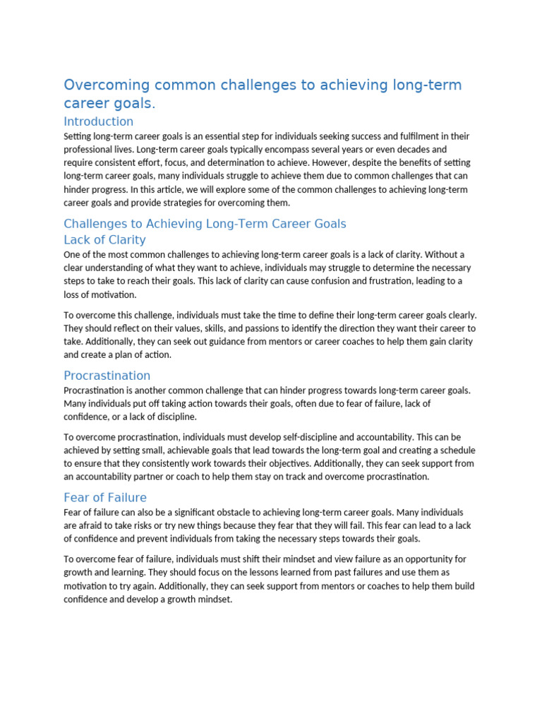 Overcoming Career Goal Challenges | PDF | Disciplines | Goal