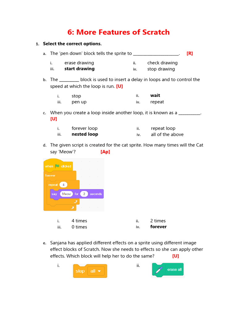 AS_WB_CB_IV_CS_More Features of Scratch | PDF | Scratch (Programming ...