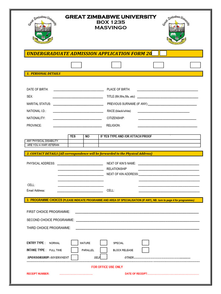 Great Zimbabwe University Application Form | PDF | Bachelor's Degree ...