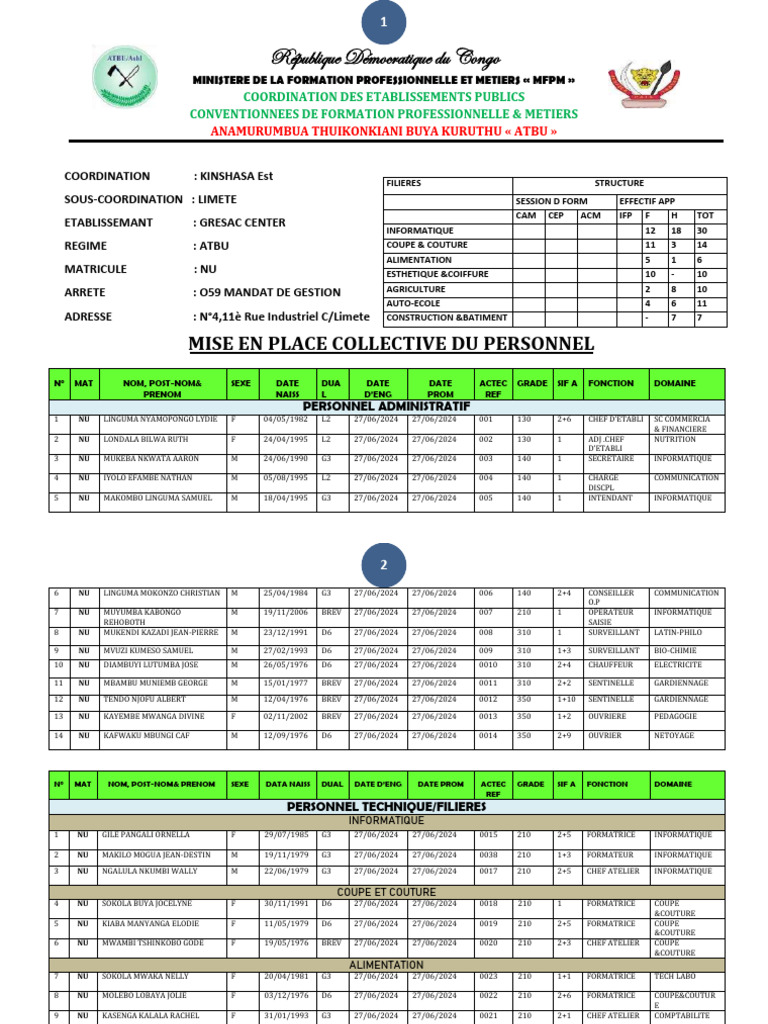 Listing de paie 2025 - MFPM RDC | PDF