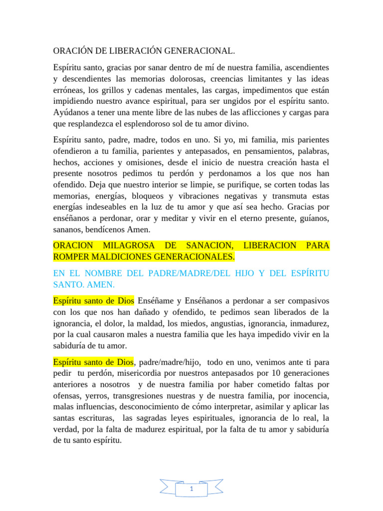 Oracion de Liberación. | PDF | Oración | Amor