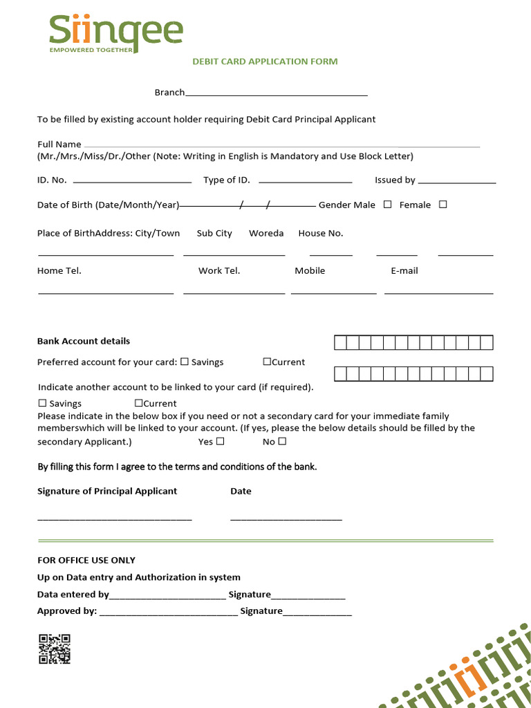 Debit Card Application Form | PDF | Debit Card | Banks