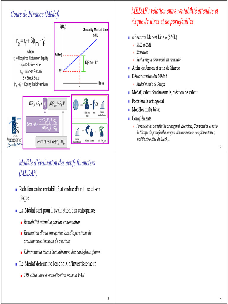 Cours sur le MEDAF en Finance | PDF | Modèle d'évaluation des actifs ...