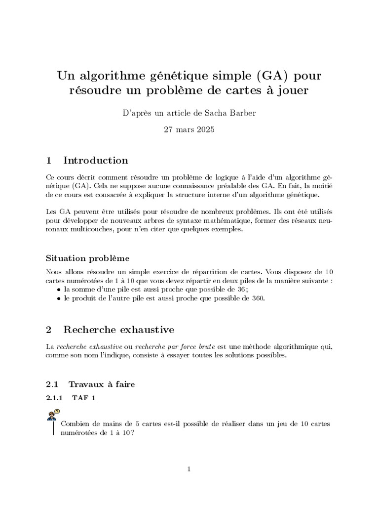 Algorithme génétique pour cartes à jouer | PDF | Algorithme génétique ...