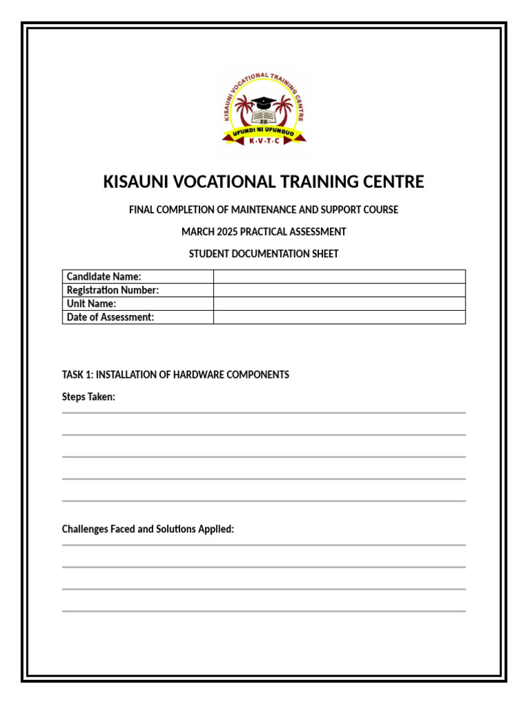 Kisauni Vocational Training Assessment | PDF