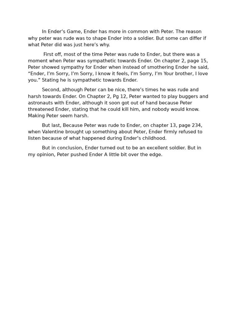 Ender's Game End of Book Essay PDF
