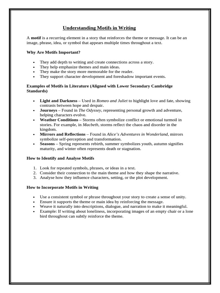 Understanding Motifs in Writing,Levels of Formality in Writing | PDF ...