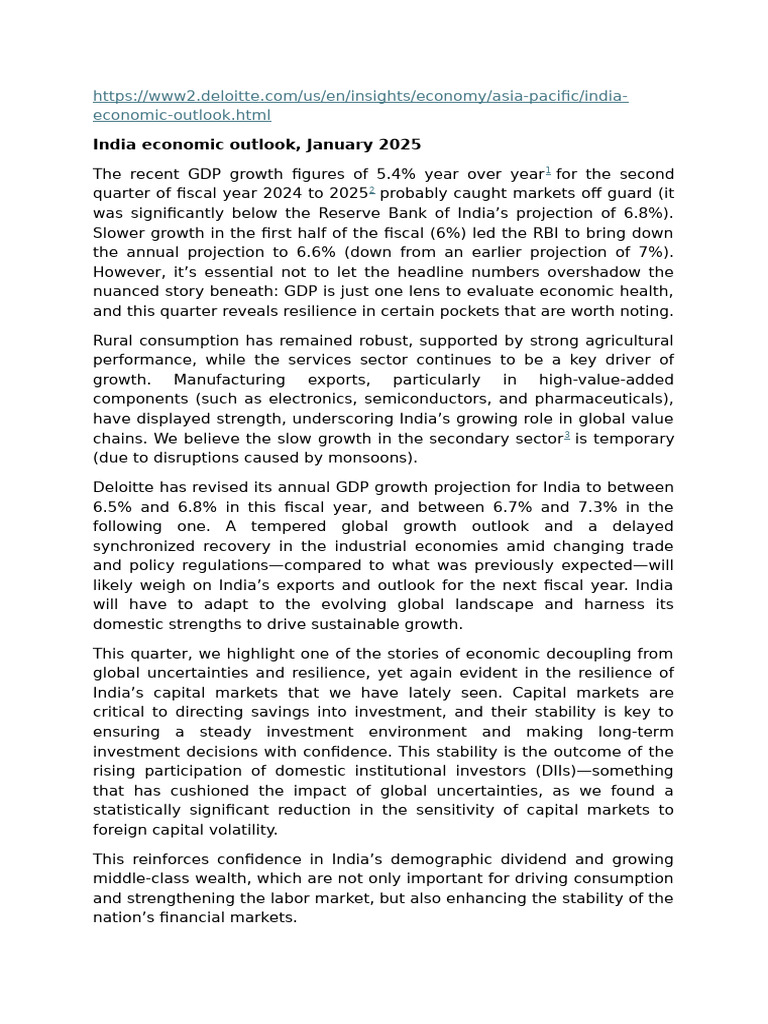 India Economic Outlook January 2025 Pdf Fiscal Policy Inflation