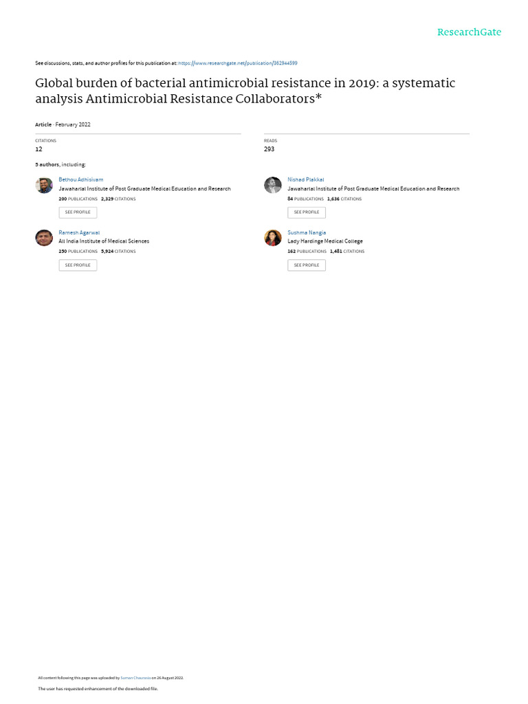 Global Burden of Bacterial Antimicrobial Resistance in 2019 - A ...