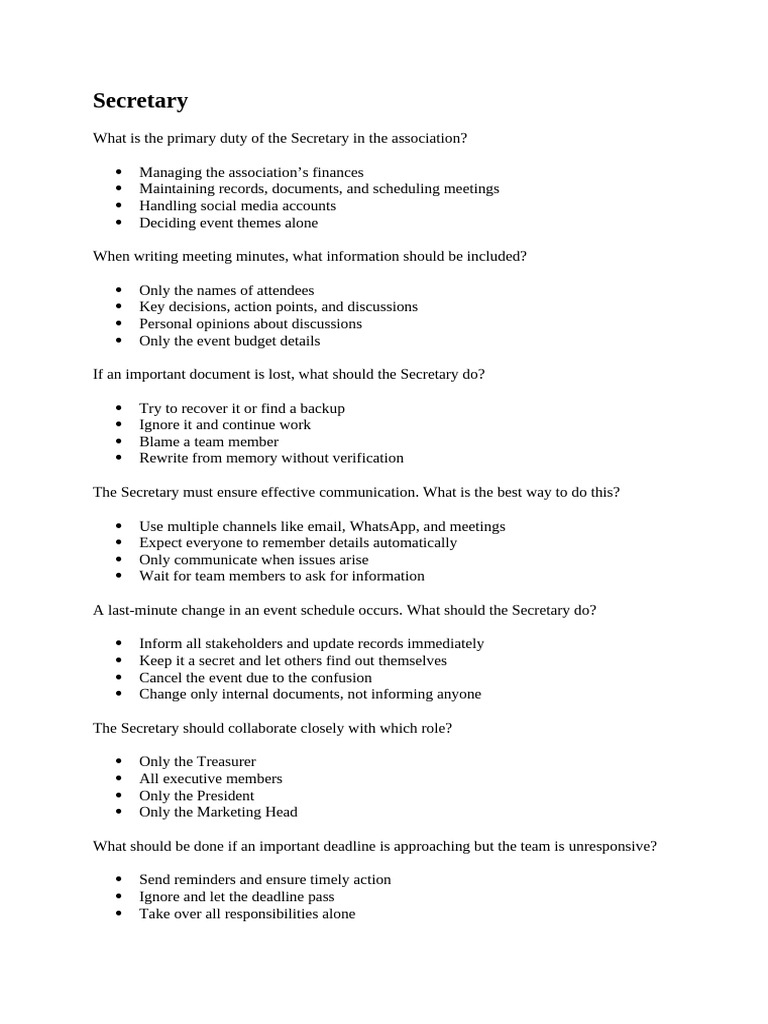 Essential Duties of an Association Secretary | PDF