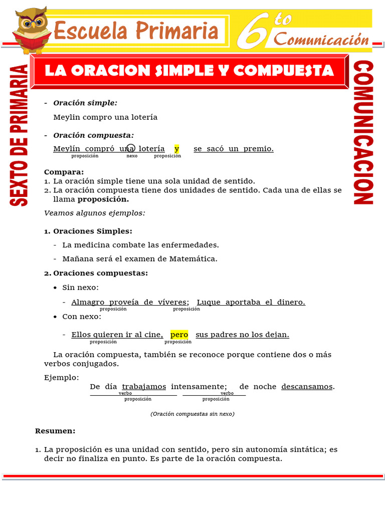 Oraciones Simples y Compuestas para Niños | PDF | Oración (Lingüística)