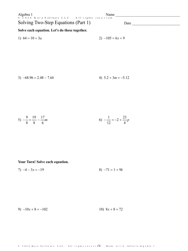 Two-Step Equations Worksheet | PDF | Algebra | Mathematics
