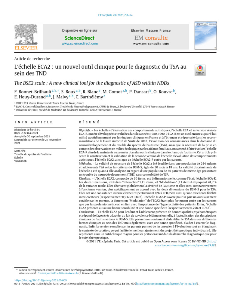 Échelle ECA2 : Outil de diagnostic TSA | PDF | Autisme