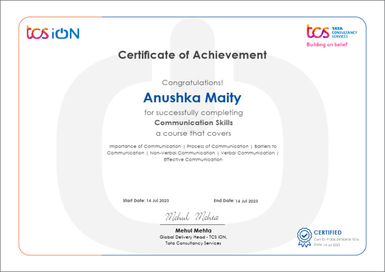 Communication Skills Course Certificate | PDF