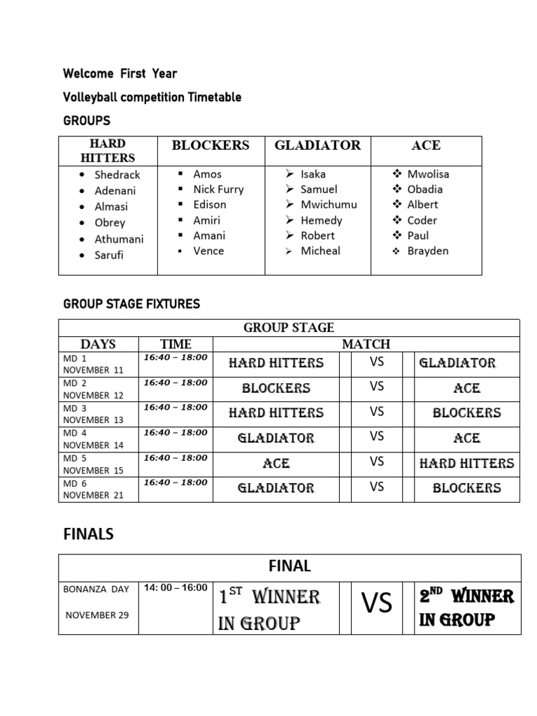 Volleball Timetable 2024 | PDF