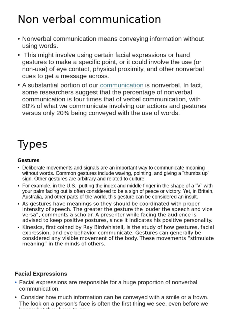 NON VERBAL COMMUNICATION | PDF | Nonverbal Communication | Gesture