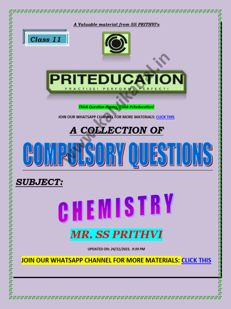 Class 11 Chemistry Compulsory Questions | PDF | Chemical Equilibrium ...