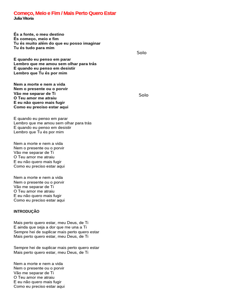 Começo, Meio e Fim - Letra | PDF