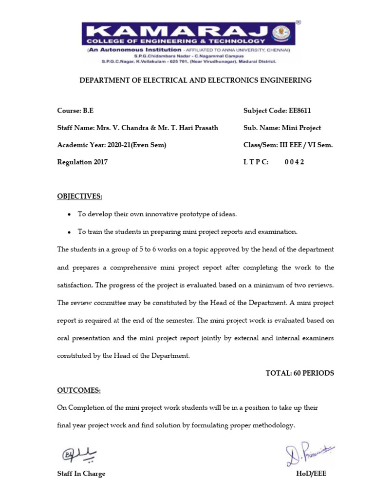 Mini Project Overview for EEE Students | PDF | Doctor Of Philosophy ...