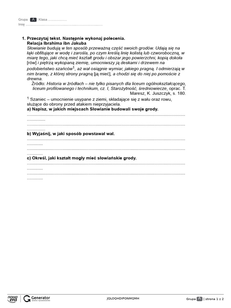 Test - Historia Klasa 5 | PDF