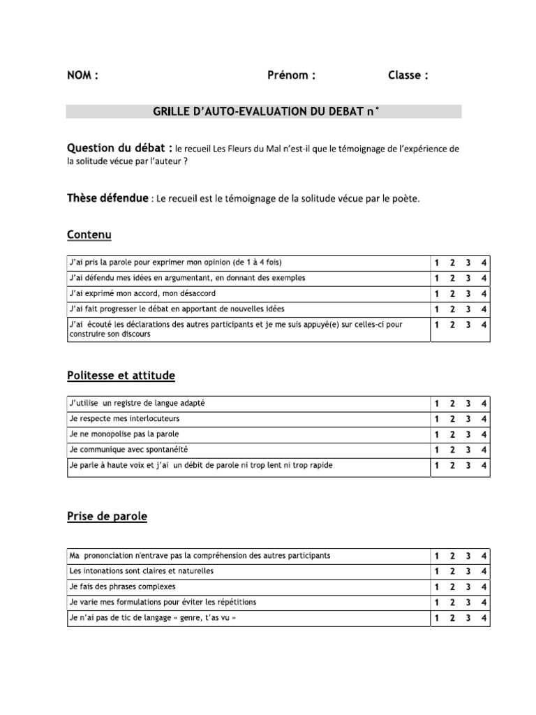 Débat- Auto Évaluation | PDF