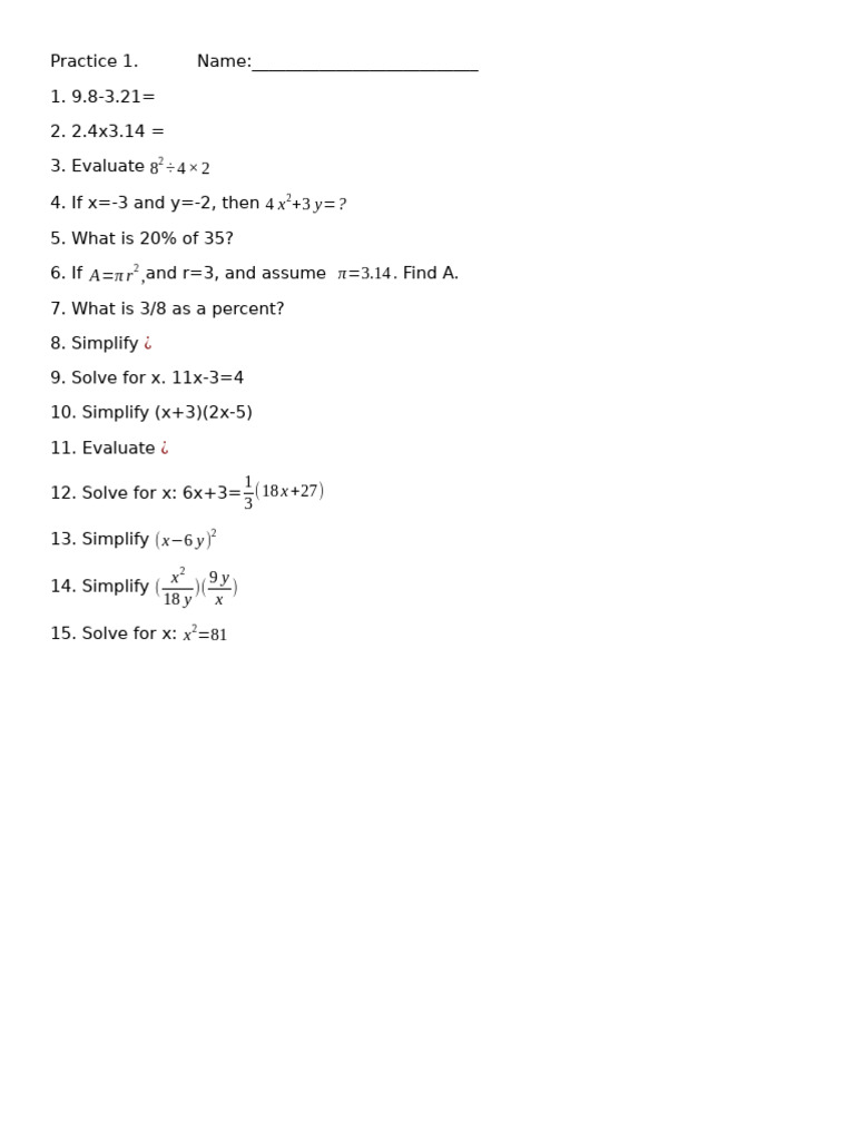 Math Practice Problems | PDF