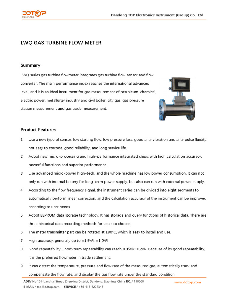 LWQ Gas Turbine Flow Meter Overview | PDF | Flow Measurement ...