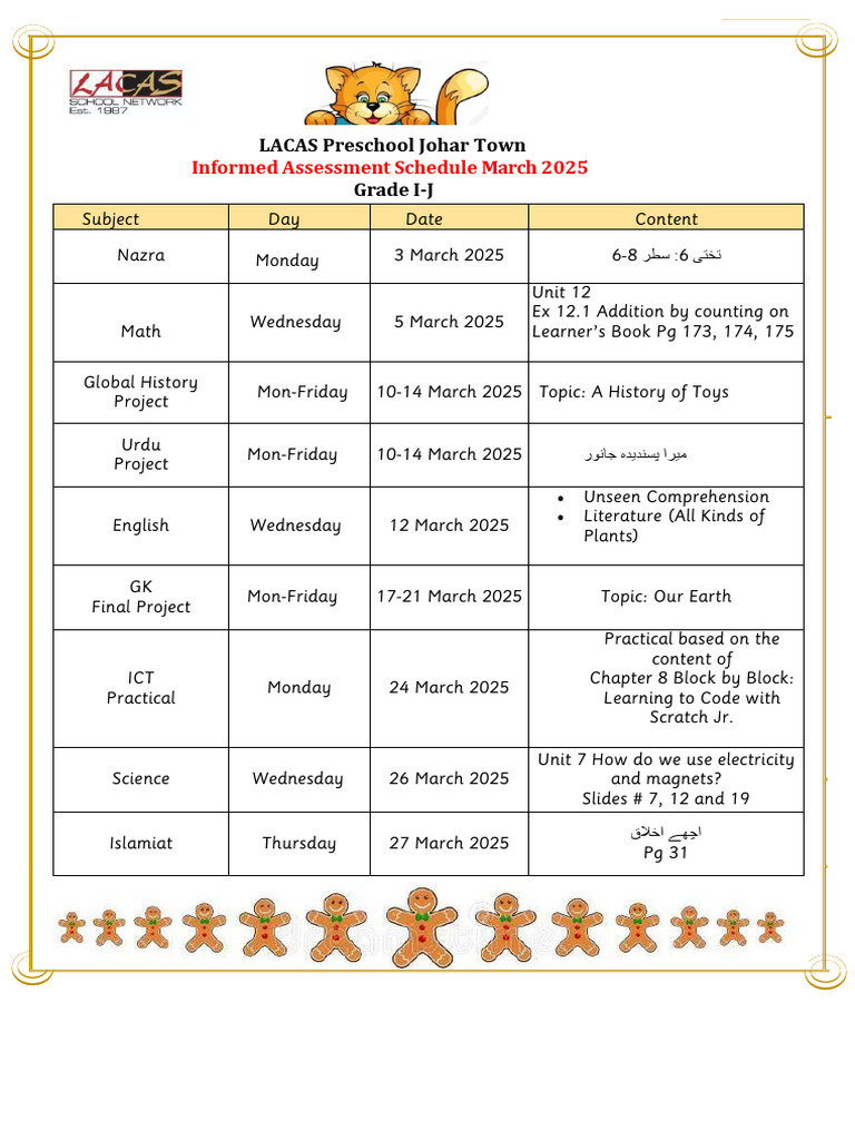 LACAS Preschool Assessment Schedule 2025 | PDF