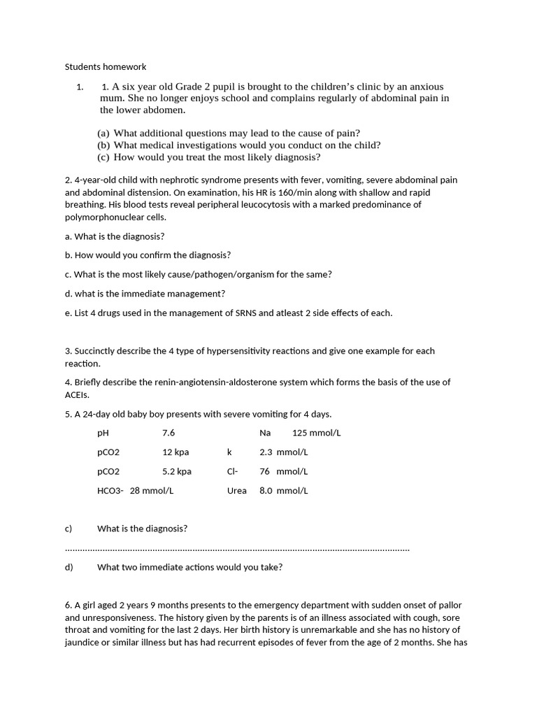 Students Homework | PDF | Diseases And Disorders | Medical Specialties