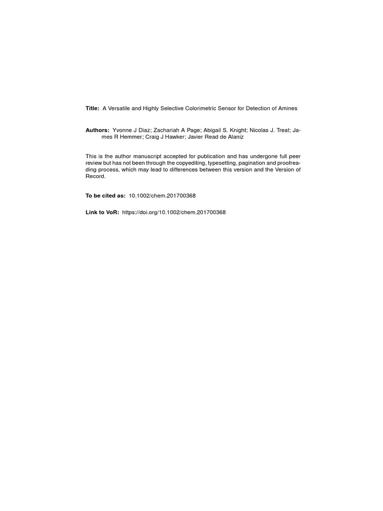 Highly Selective Colorimetric Sensor For Detection of Amines | PDF ...