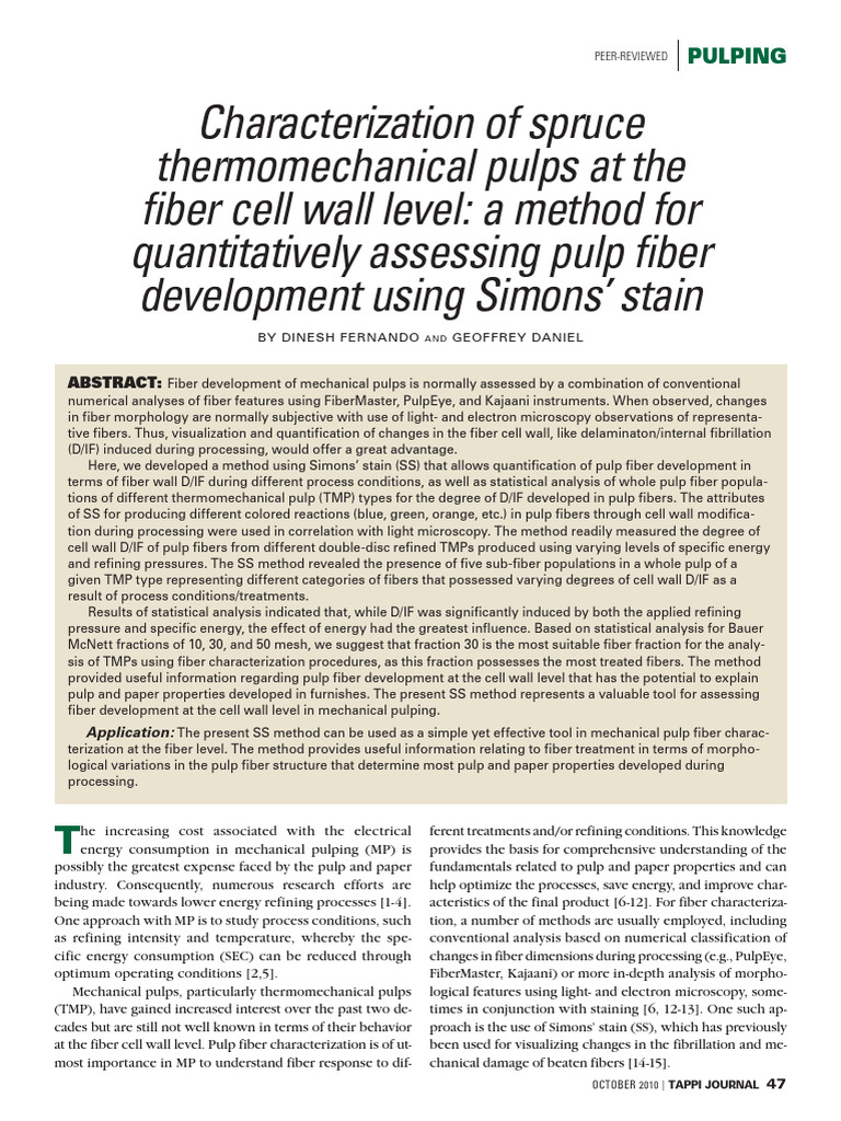 Assessing TMP Fiber Development with Simons' Stain | PDF | Pulp (Paper ...