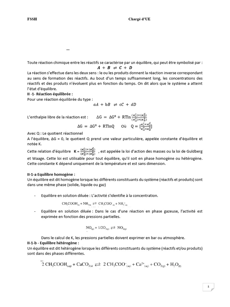 Équilibres chimiques en chimie générale | PDF | Équilibre chimique | Acide