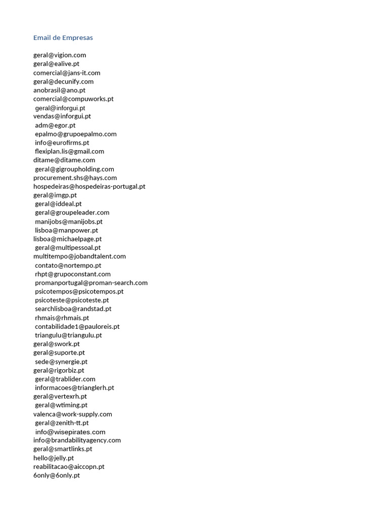 Lista de E-mails de Empresas em Portugal | PDF