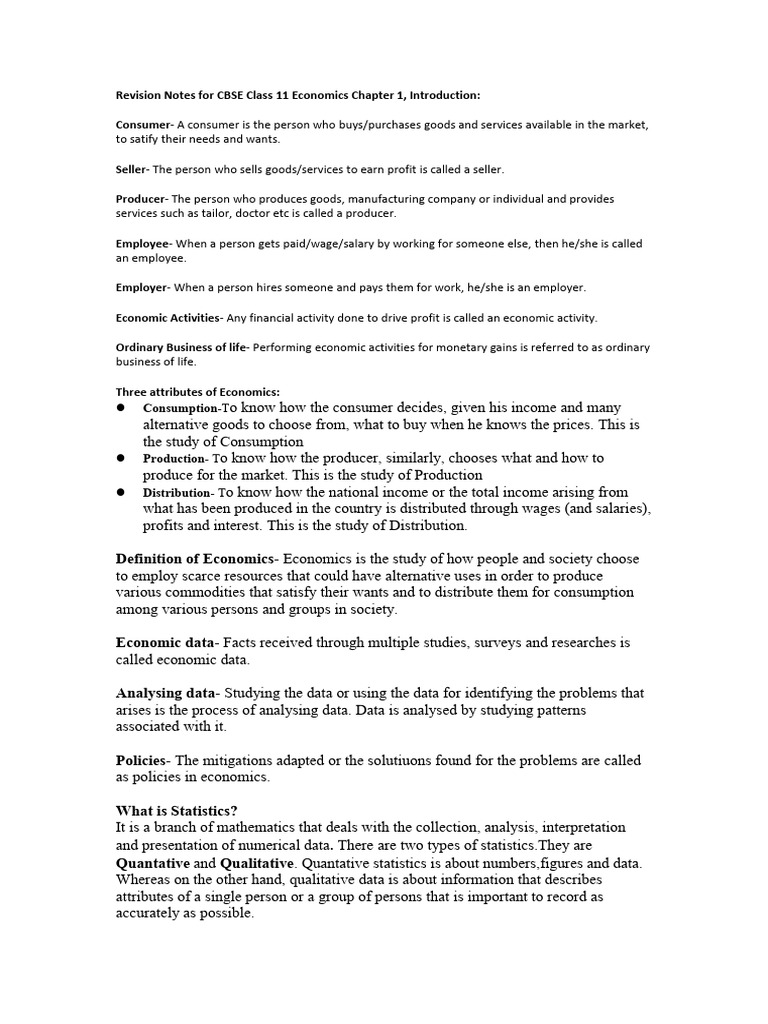 Class 11 Economics Chapter 1 Notes | PDF | Economics | Statistics
