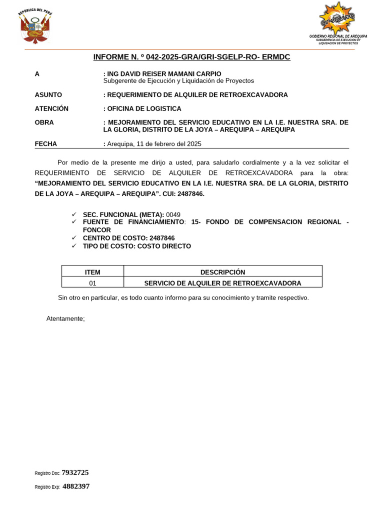 Alquiler de Retroexcavadora para Proyecto Educativo | PDF | Seguro ...