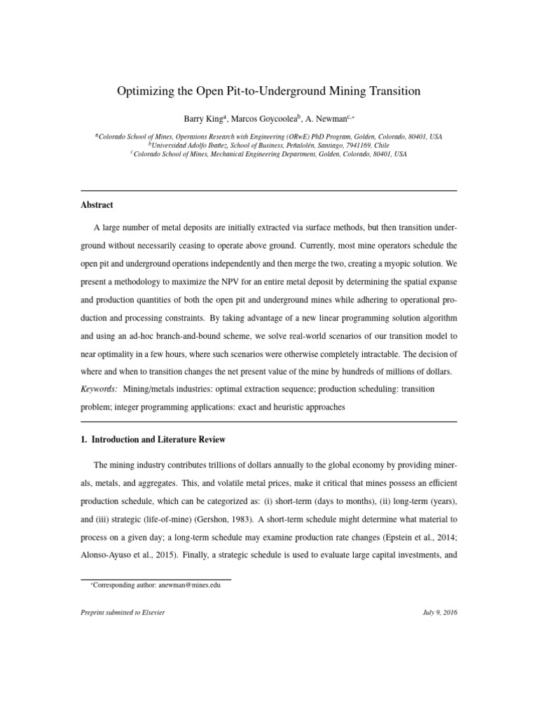 Optimizing The Open Pit To Underground Mining Transition | PDF | Mining